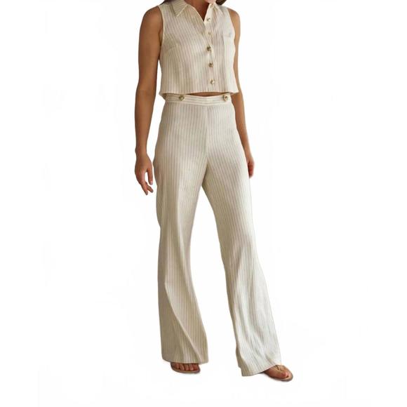 NEW HEVRON annika flare pants in ivory navy stripe